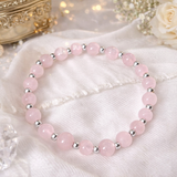 Луксозна гривна с розов кварц и сребро 925, естествени камъни, Талисман за любов и хармония